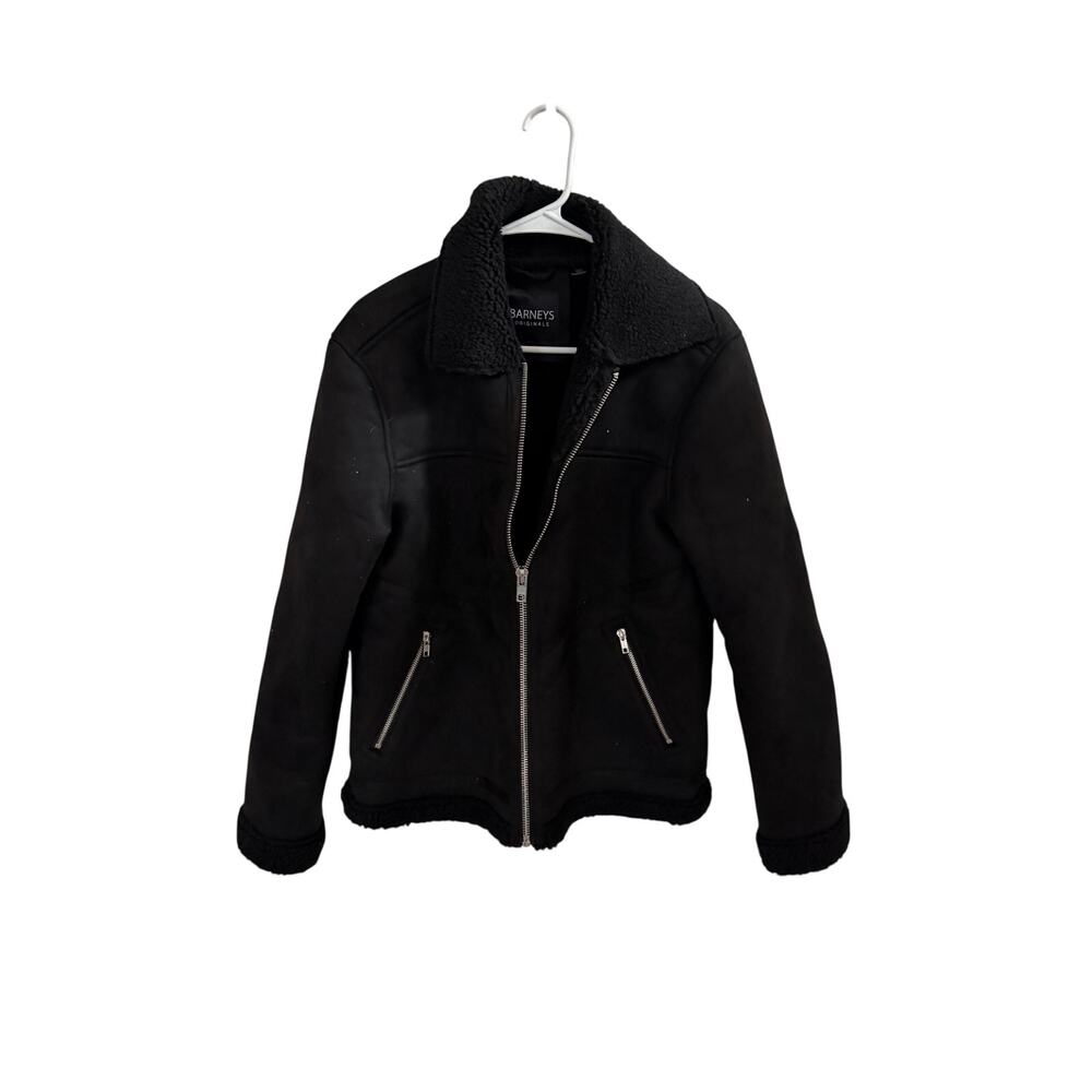 Barneys Original blk faux suede borg Lined Aviator Jacket sherpa-lined bkr sz S - Picture 6 of 13